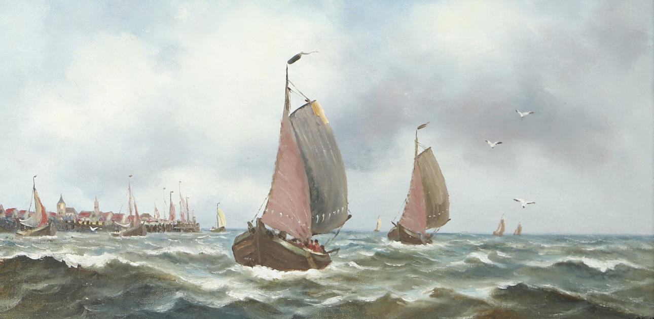 OIDENTIFIERAD KONSTNÄR. Marine painting, oil on canvas, signed Delft.
