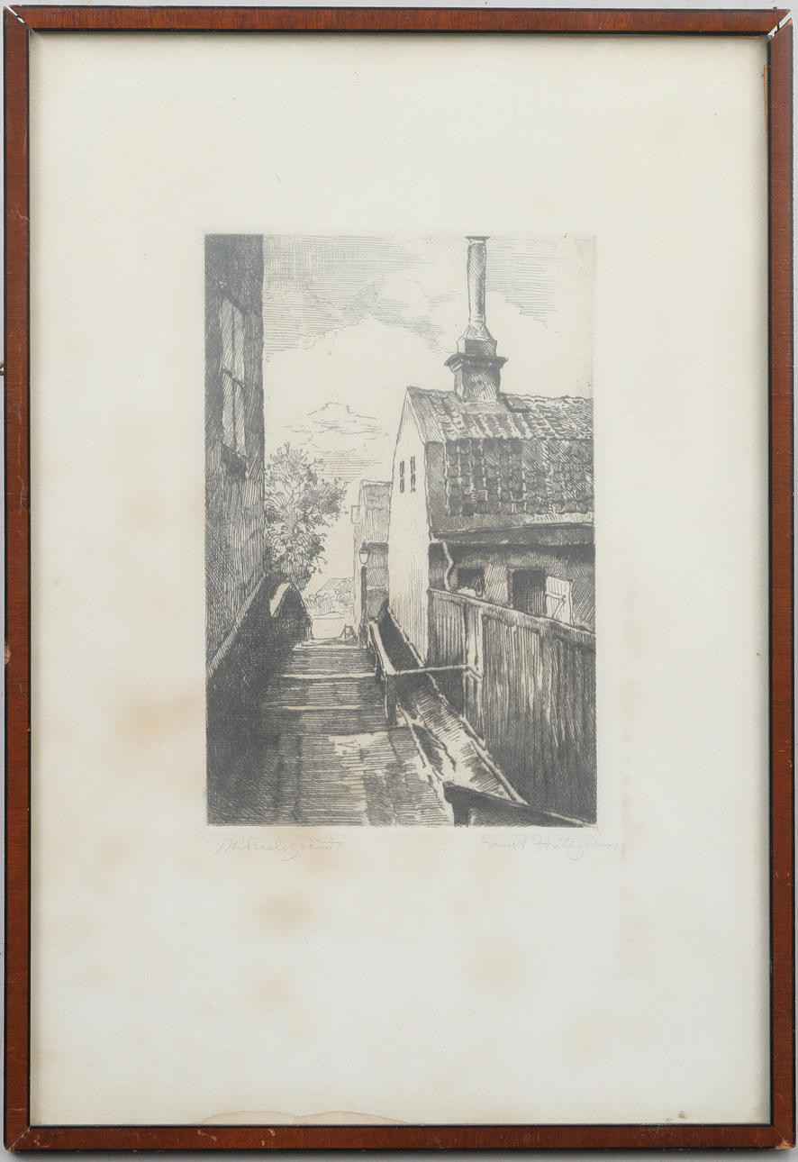 ERNST HÄLLGREN. “Mikaels alley”, etching, signed.
