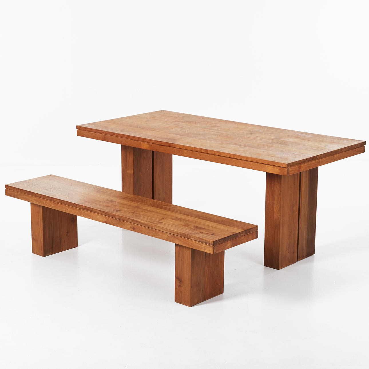 DINING TABLE with BENCH, “Double”, design Alain van Havre for Ethnicraft, Teak.