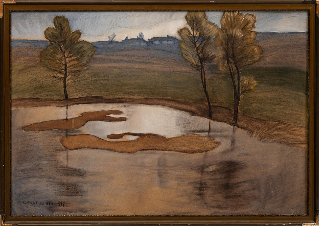ERNST NORLIND. Skåne landscape, chalk, signed and dated 1917.