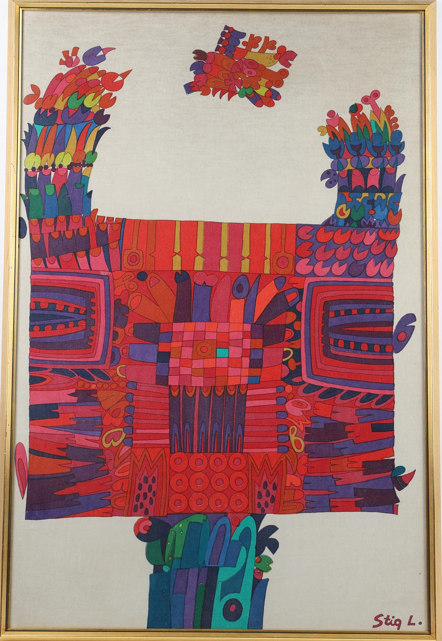STIG LINDBERG. “Wonder”, print on textile, signed Stig L in print, 1960s.