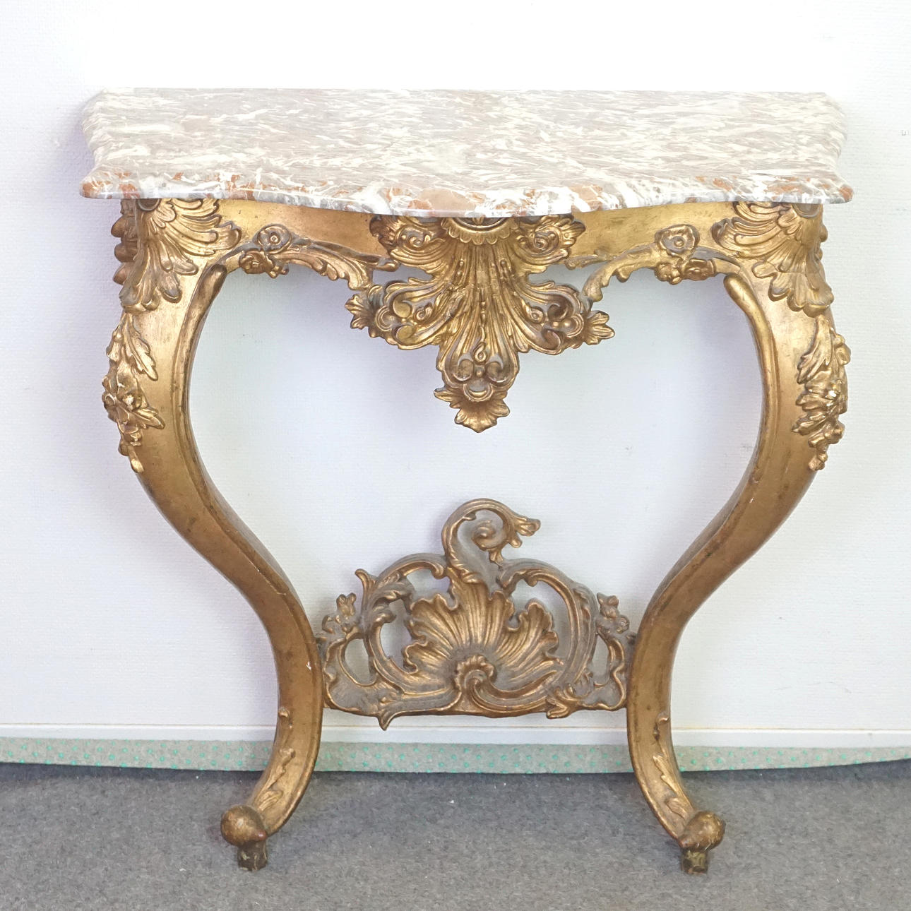 CONSOLE TABLE WITH STONE TOP. Rococo style, 1800's.