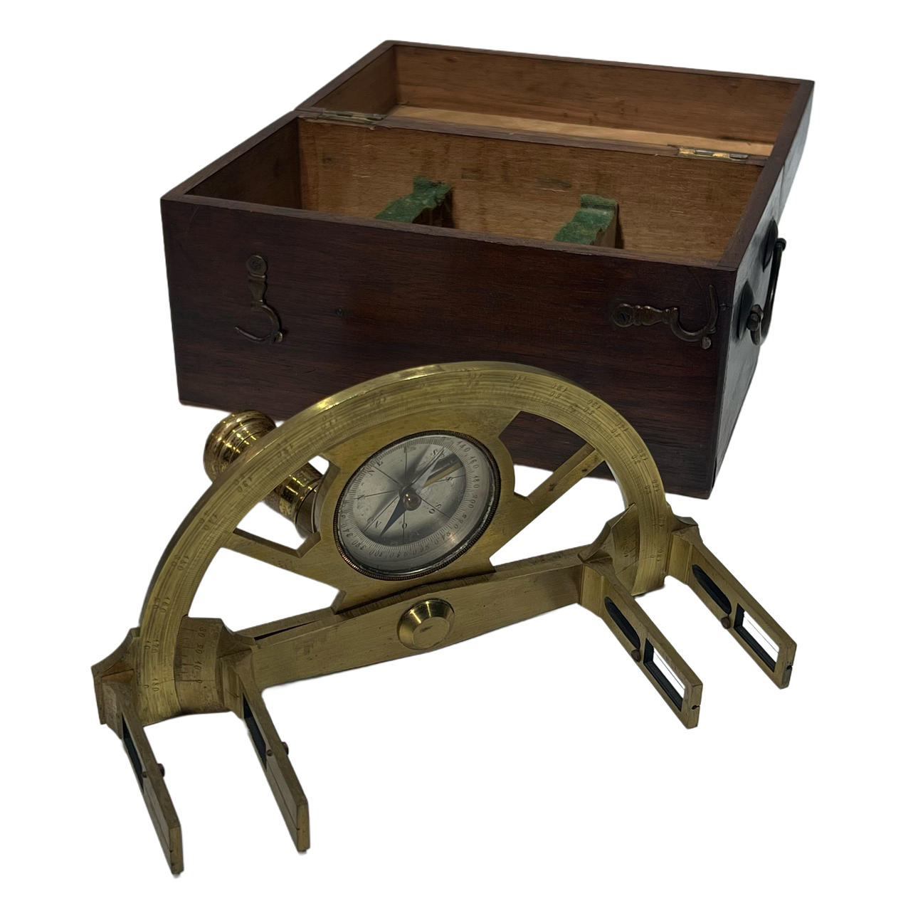 Antique brass graphometer for topographic use with original case.