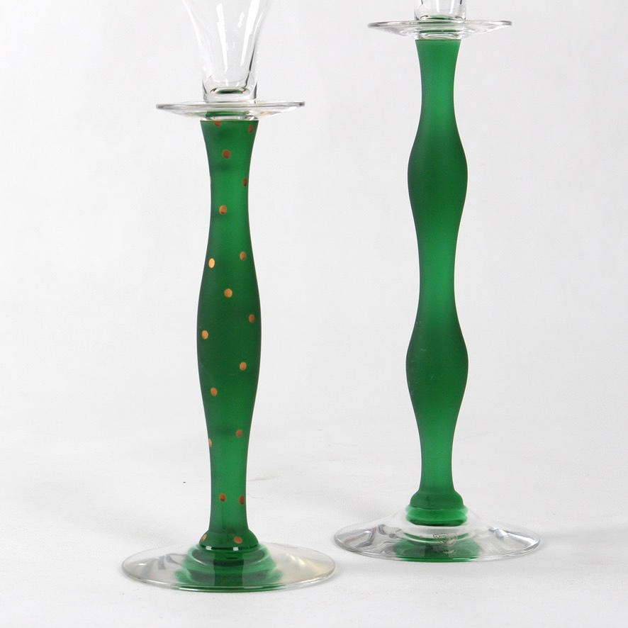 CANDLESTICKS, 2 pcs. glass, “Celeste”, Anna Nilsson, Orrefors.
