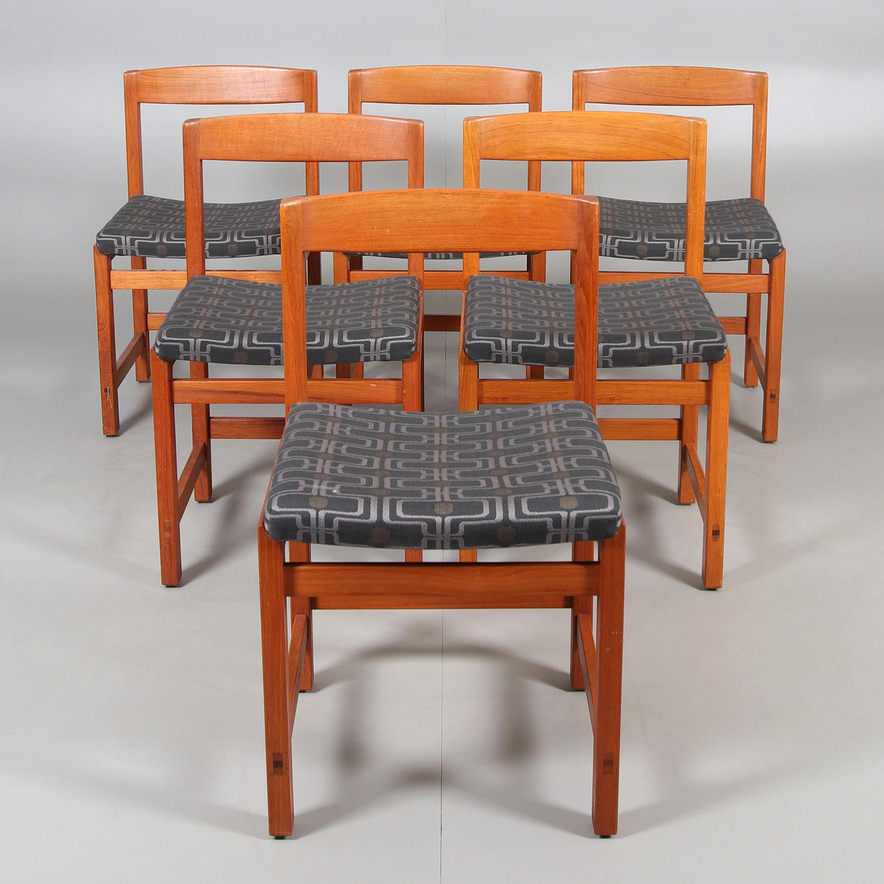 A set of six teak and textile chairs, 'Corona', by Lennart Bender, Ulferts Fabriker, Tibro, 1950/60s.