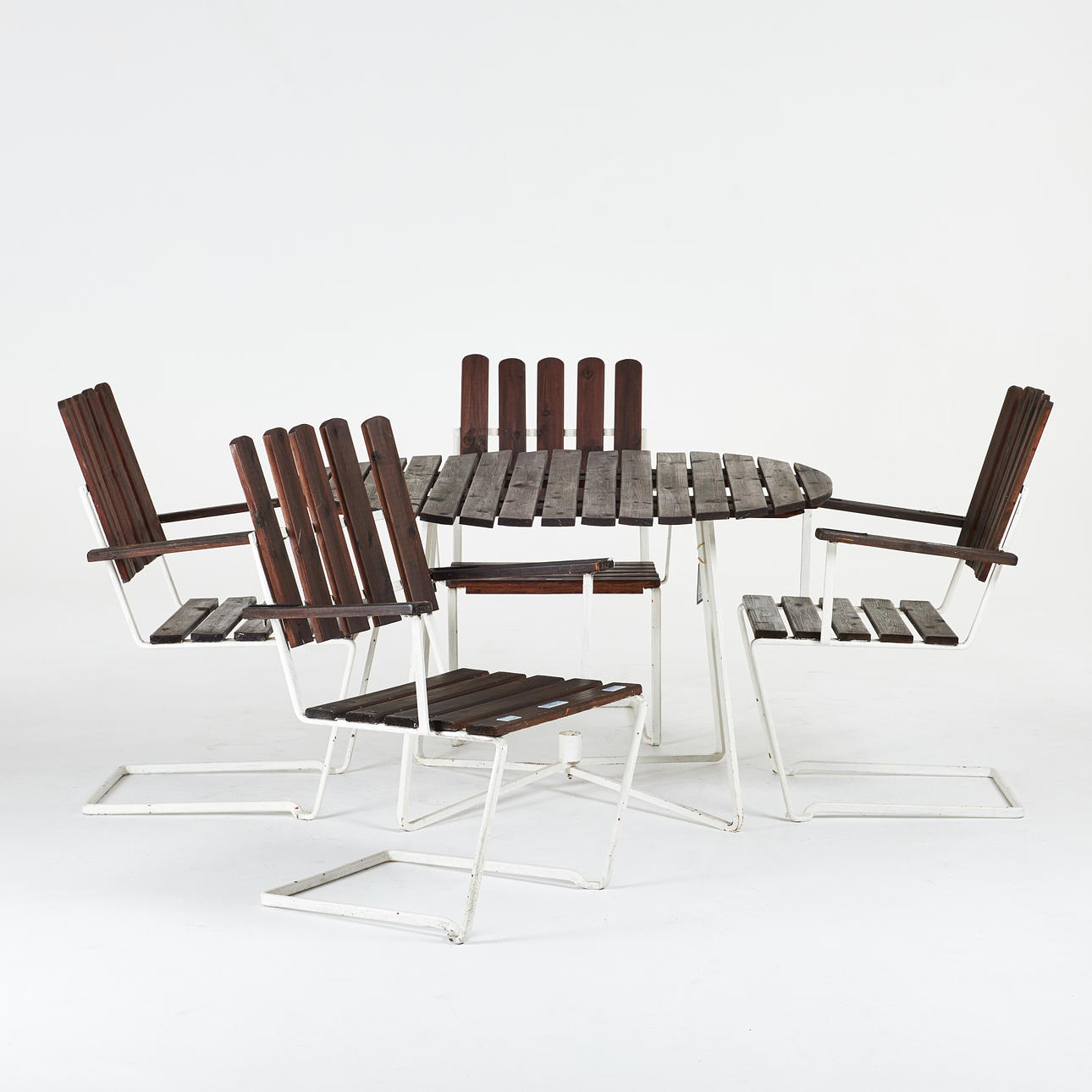 GRYTHYTTAN, Garden group, 5 dlr, table and 4 armchairs model A2, white painted frame.