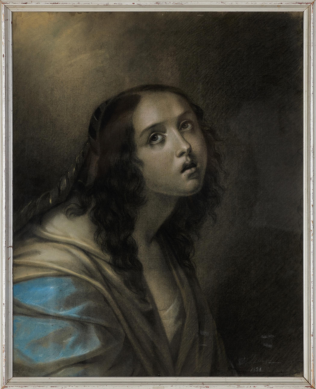 E. WAHLBERG. Charcoal drawings with colouration, double-sided framing, signed and dated 1834 and 1838 respectively.