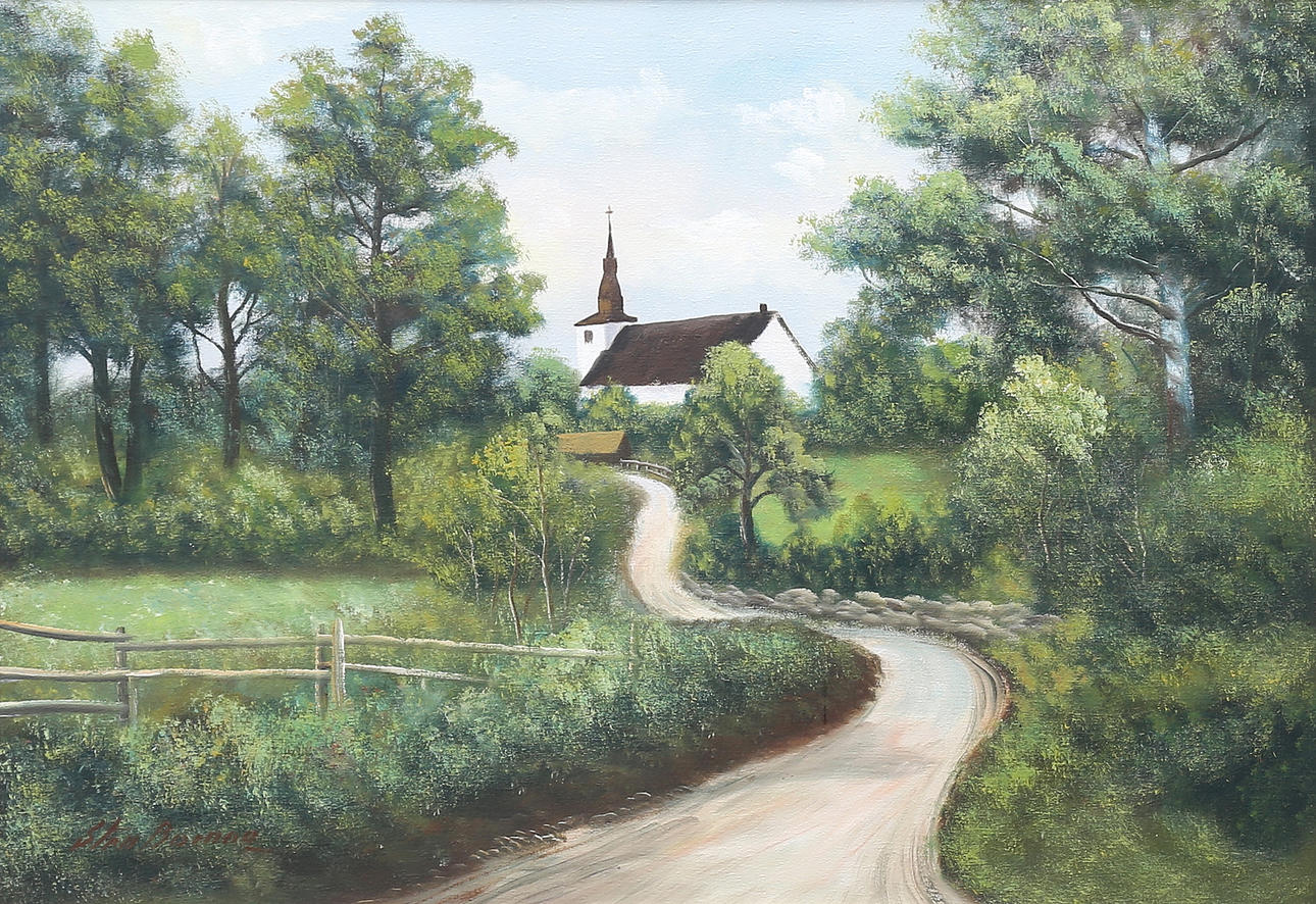 OIDENTIFIERAD KONSTNÄR. Oil on canvas, Döderhult church, indistinctly signed.