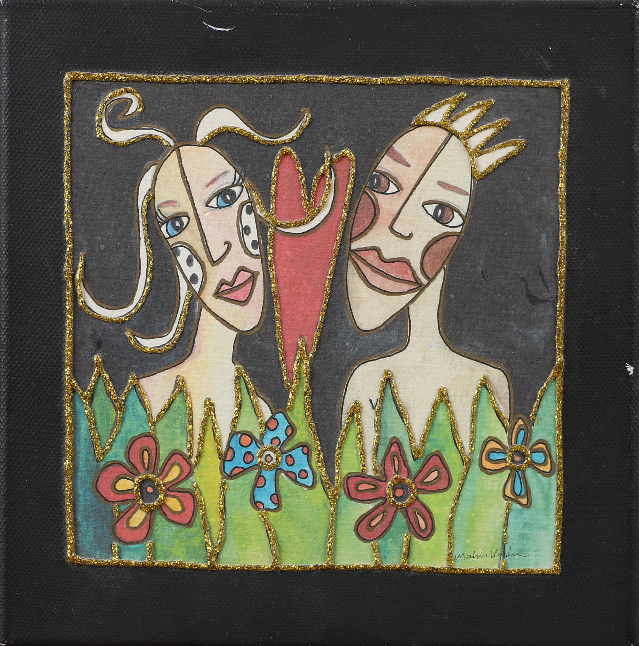 MALIN KARLSSON. Love couple, mixed media, signed.