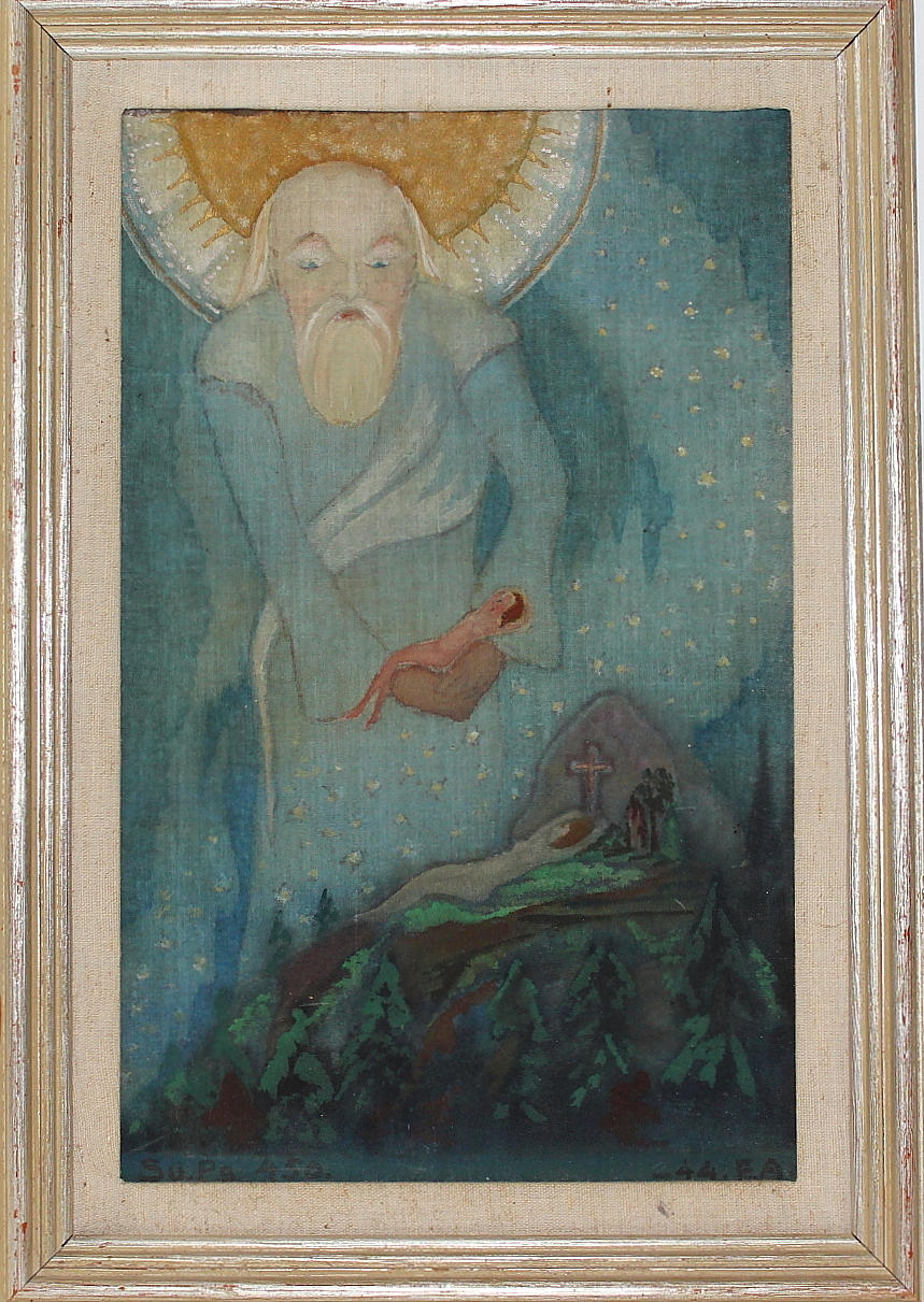 ERIK AROSENIUS. akvarell, religiöst motiv, signerad.