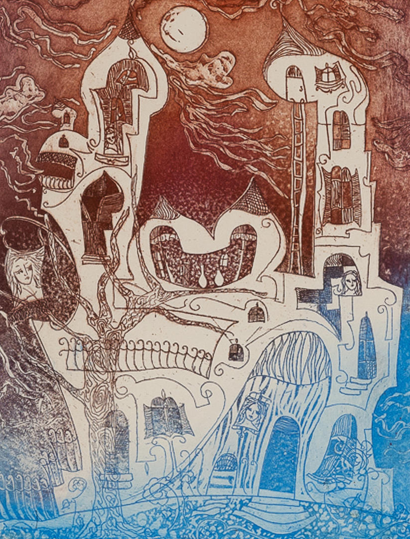 INGEBORG  DREWS. “Sleeping Beauty.” Etching in color.