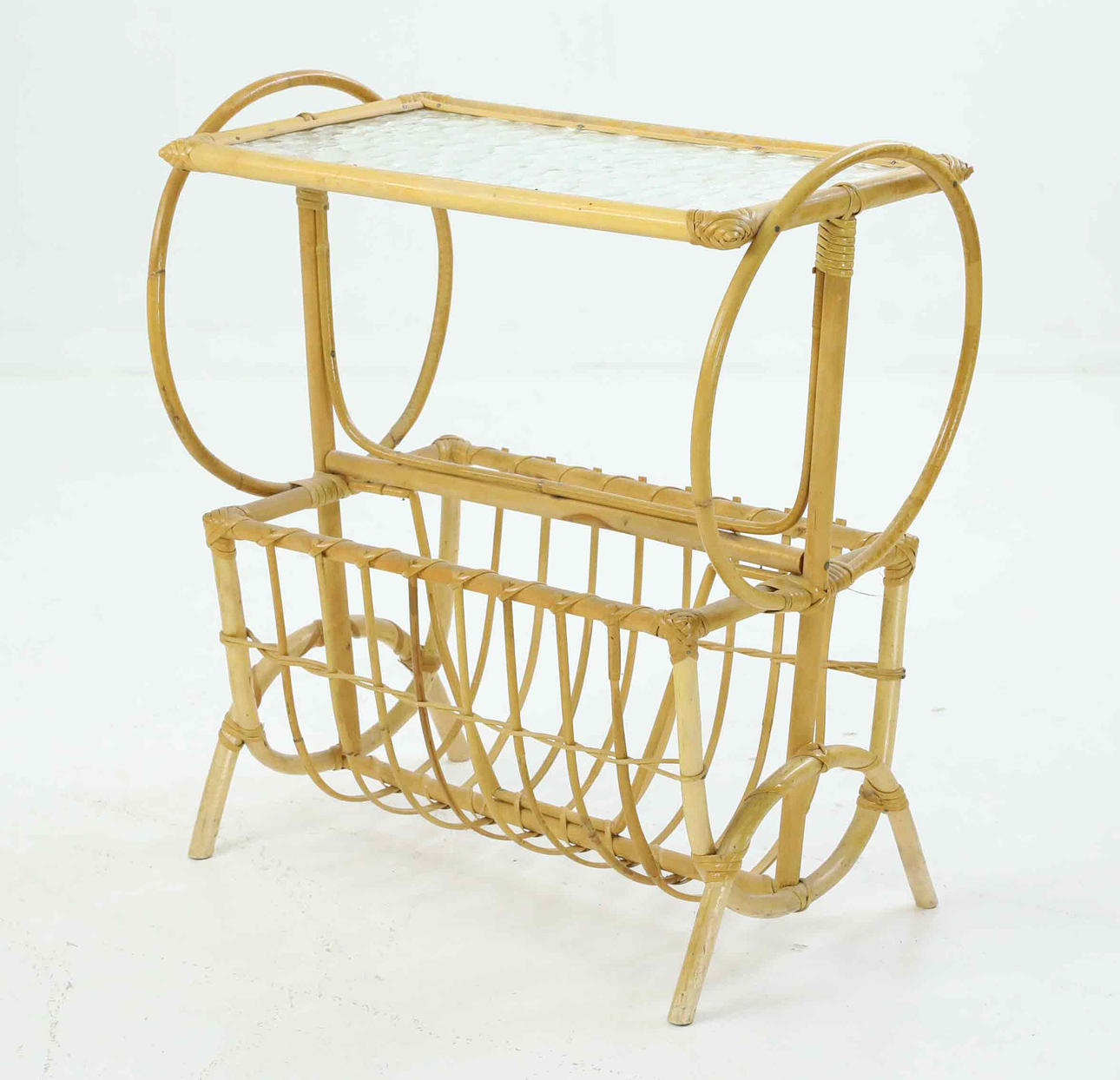 A rattan time stand, mid 20th century.