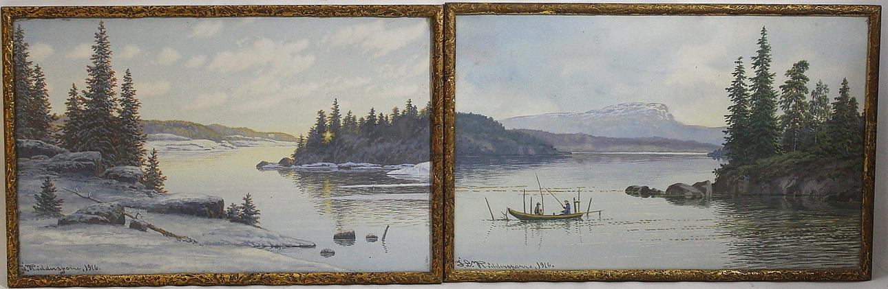 RIDDARSPORRE. akvarell, 2 st, sjömotiv, signerade och daterade 1914.