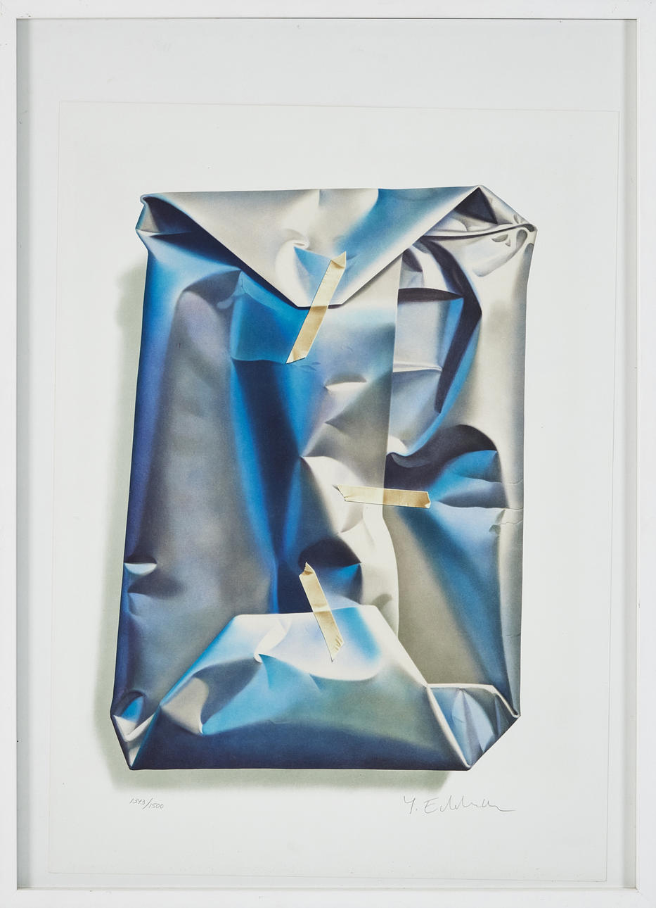 YRJÖ EDELMANN. Composition with package, lithograph in colours, signed Y. Edelmann, numbered 1343/1500.