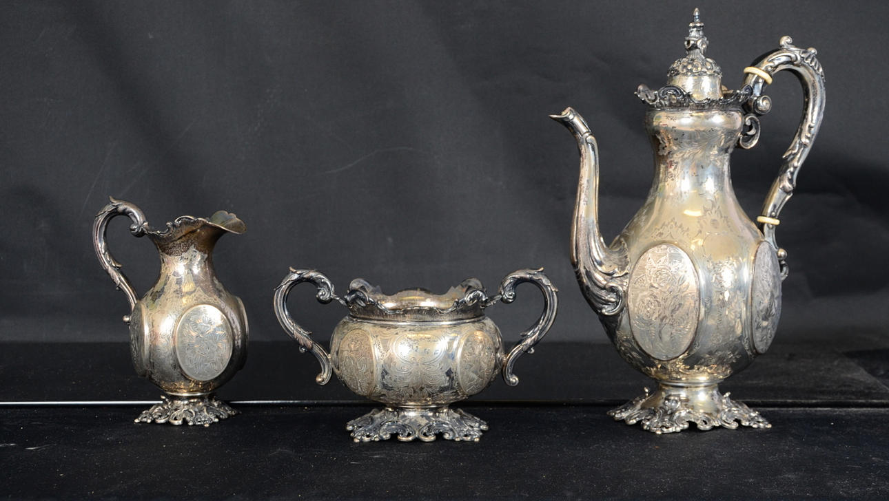 KAFFESERVIS, 3 delar, silver, Gustaf Möllenborg, vikt ca. 1680 gram.