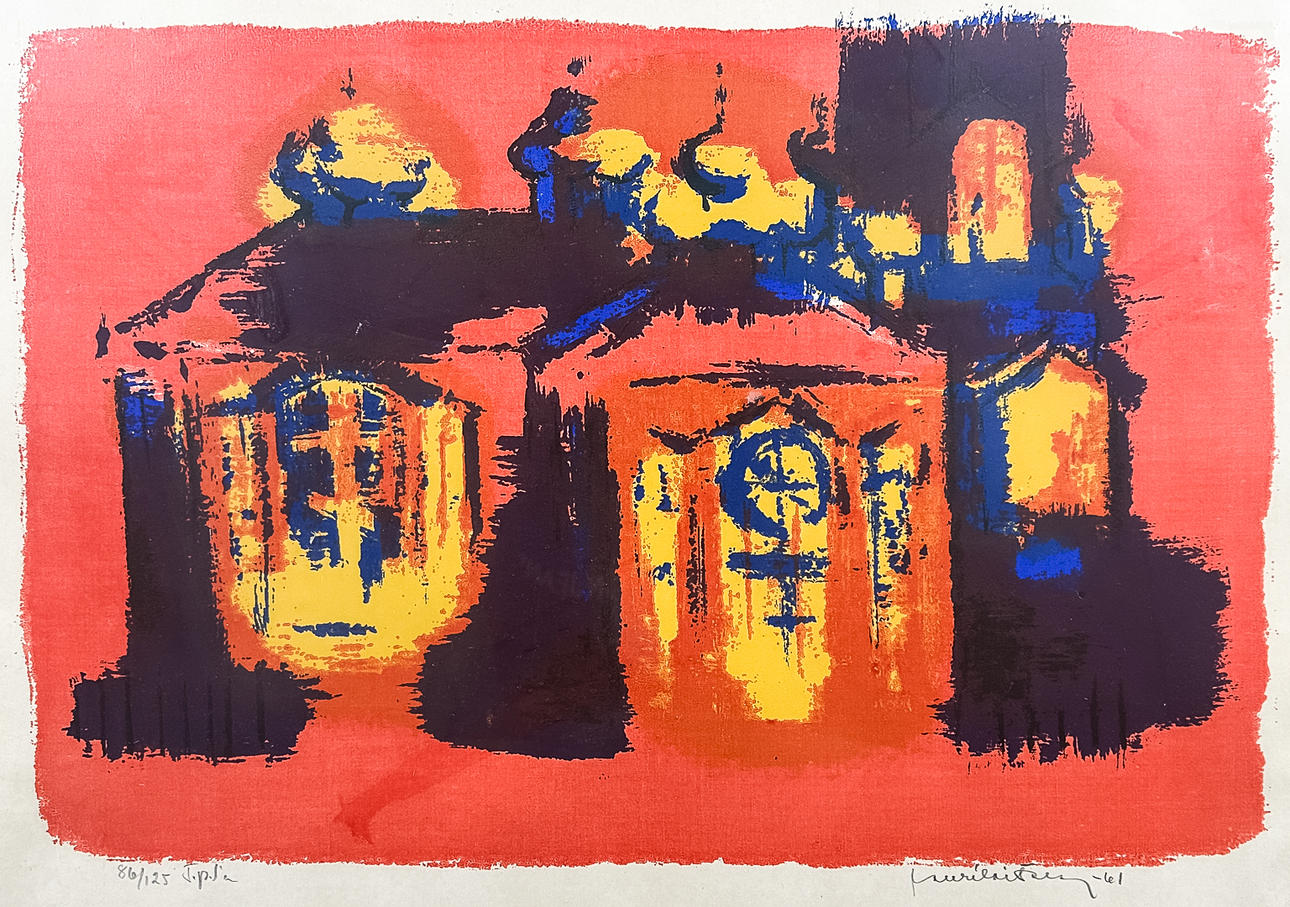 Unknown artist, LITHOGRAPH, “Cathedral”, Signed, numbered and dated -61.