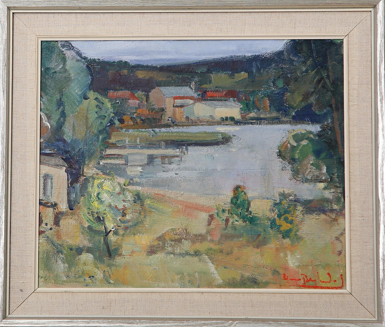 GUNNAR BERGLUND. Munksjön, Jönköping, olja på pannå, signerad.