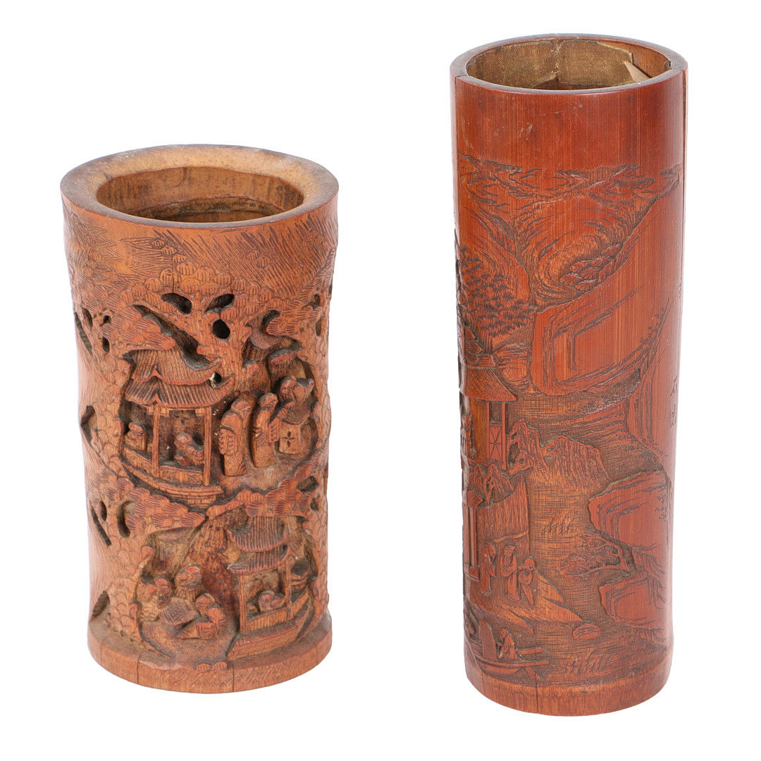 TWO CHINESE BAMBOO BRUSH POTS, QING DYNASTY (2).