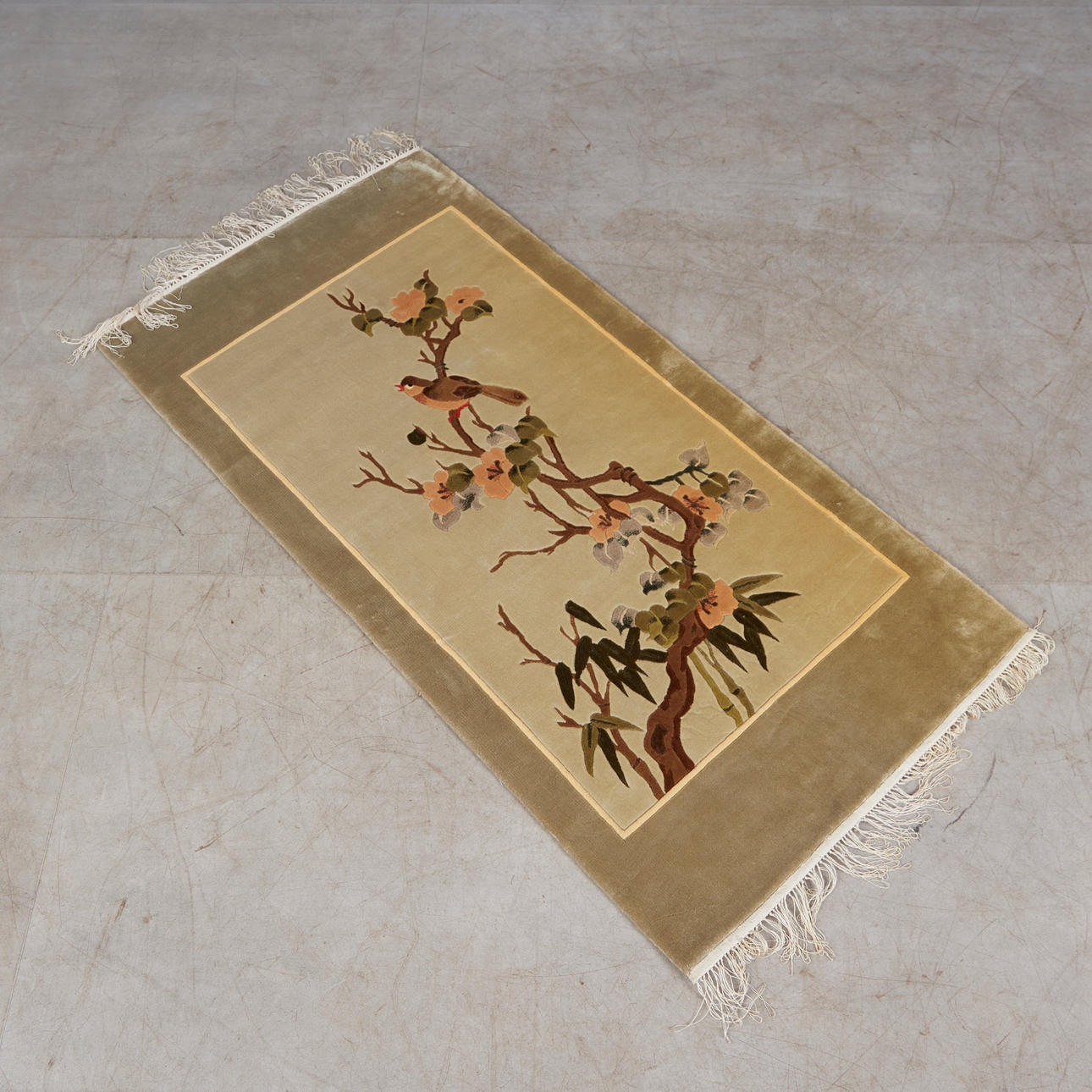KIBEK. Teppich / Läufer, handgeknüpft, Seide, 60x120cm, asiatisches Singvogel Motiv. Teppiche & Textilien - Orientteppiche & Textilien