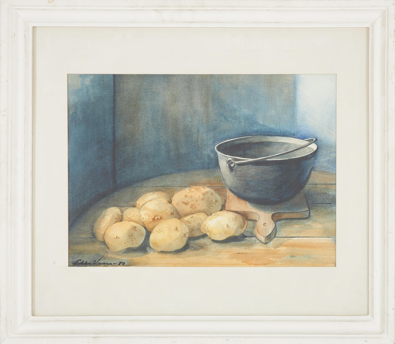 OIDENTIFIERAD KONSTNÄR. Potatoes by bowl, watercolour, signed and dated -80.