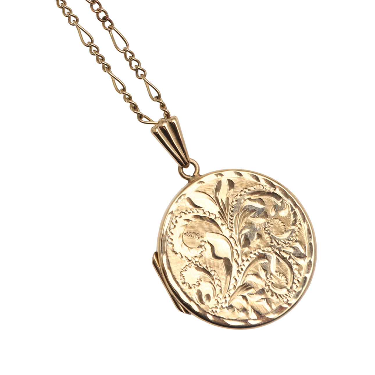 A 9CT GOLD CIRCULAR LOCKET PENDANT.