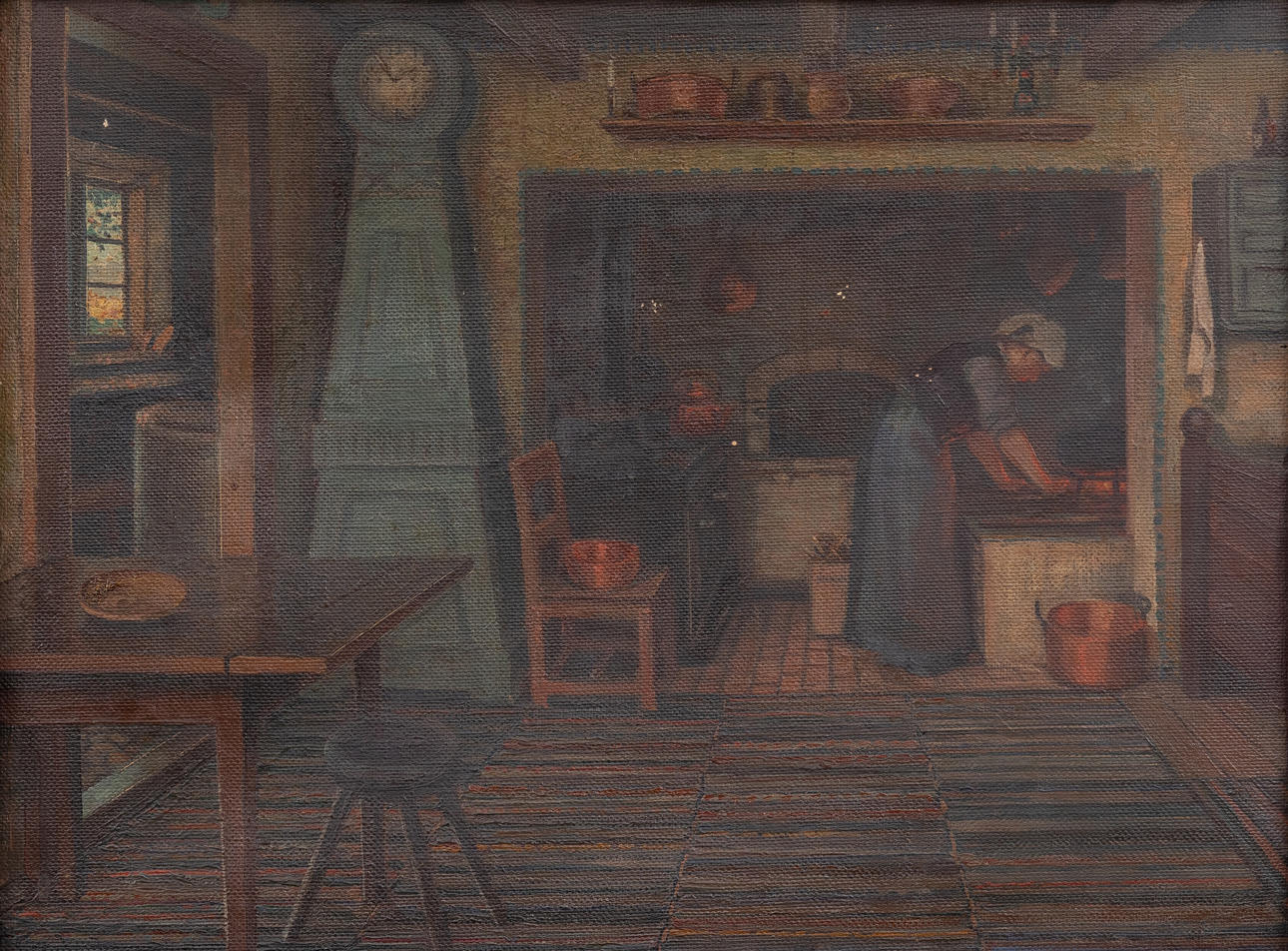OIDENTIFIERAD KONSTNÄR. Allmogeinteriör, oil on canvas, indistinctly signed.