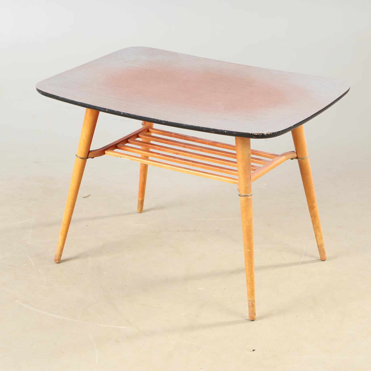 COFFEE TABLE WITH SHELF, laminate/beech, mid 20th century.