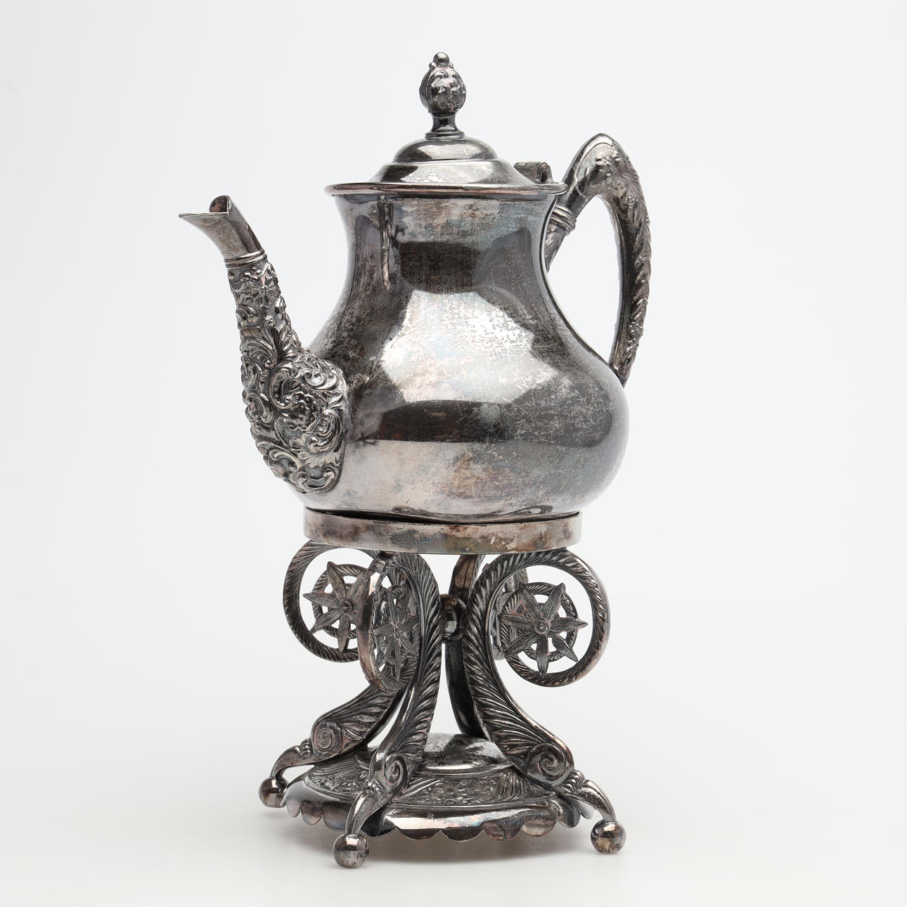 TEAPOT WITH STAND nickel silver.