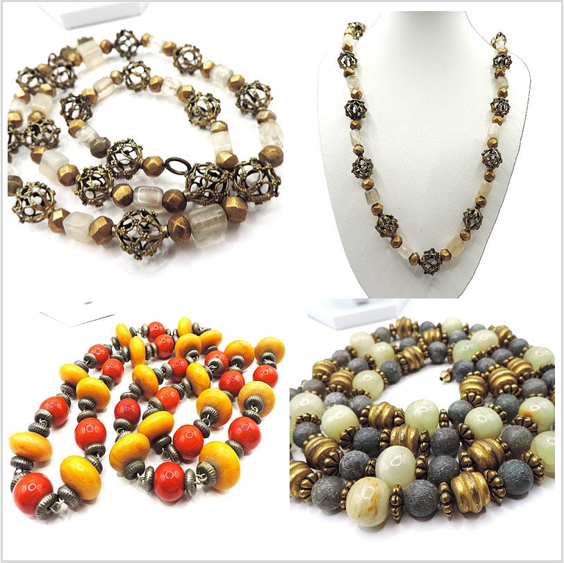 THREE VINTAGE CHUNKY BEAD NECKLACES.