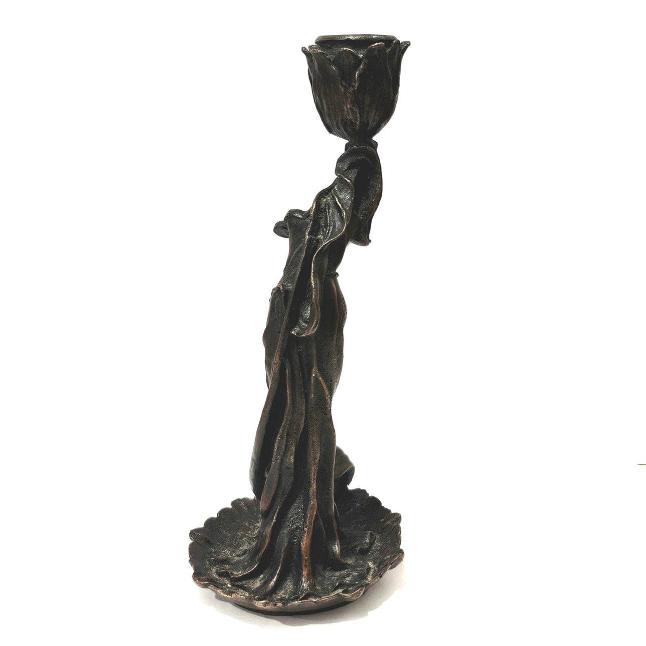 Candlestick with female figure in bronze.