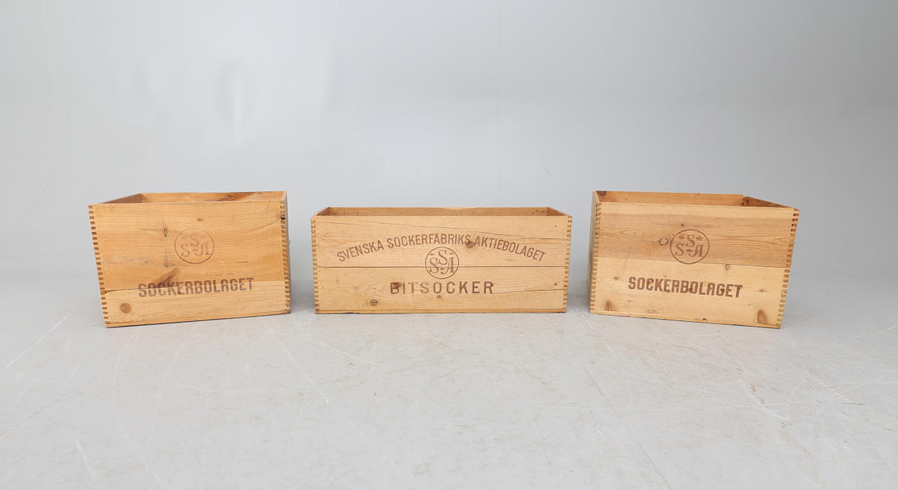 SOCKERLÅDOR, 3 st,1900-tal.