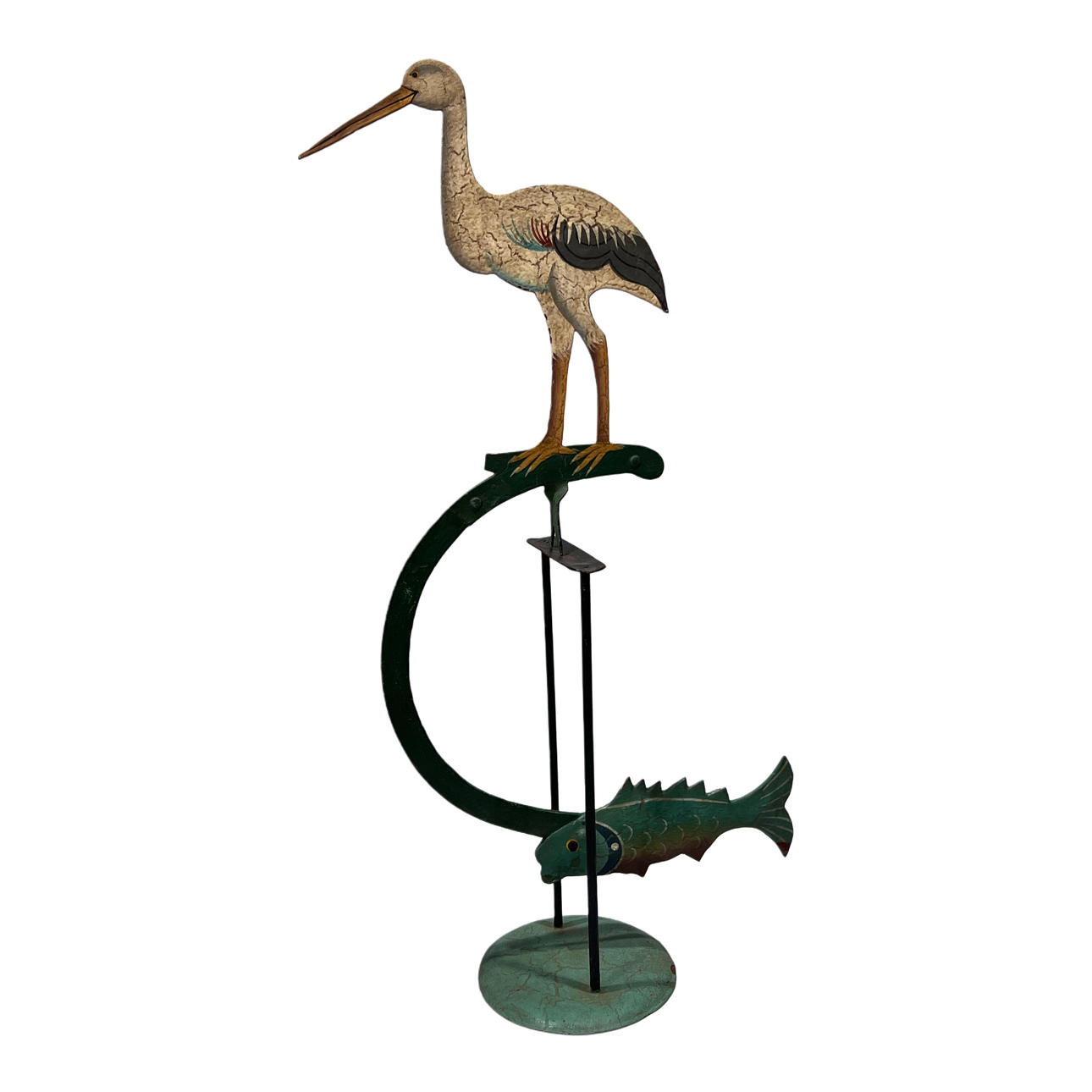 Stork tentetieso in painted iron.