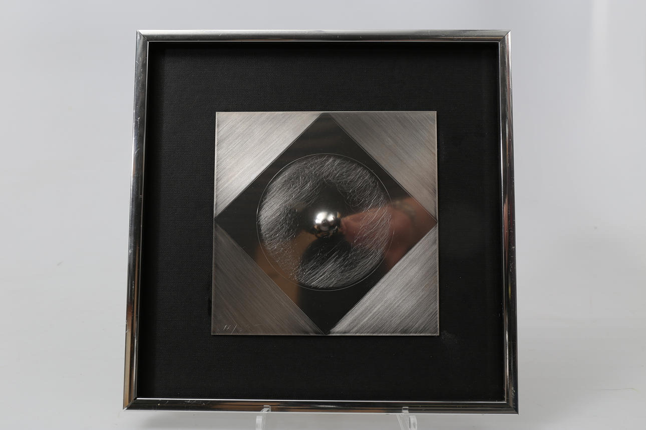 ALEXIUS HUBER. Metallrelief, numrerad 316/325, Komposition, ristad signering.