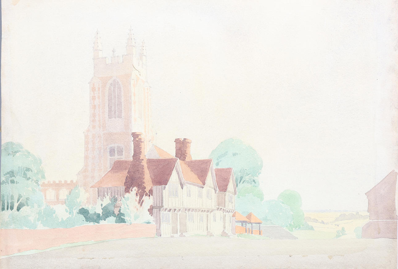 PAUL SMYTHE. AQUARELL „EINE KIRCHE IN SUFFOLK“.