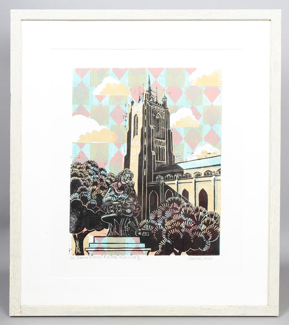 LINOGRABADO «SIR THOMAS BROWNE Y ST PETER MANCROFT» DE DAVID JONES.