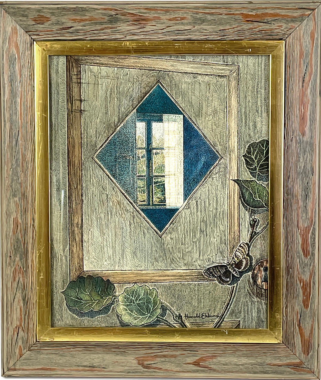 HARALD EKLUND. “Moonlight Window”, mixed media, signed.