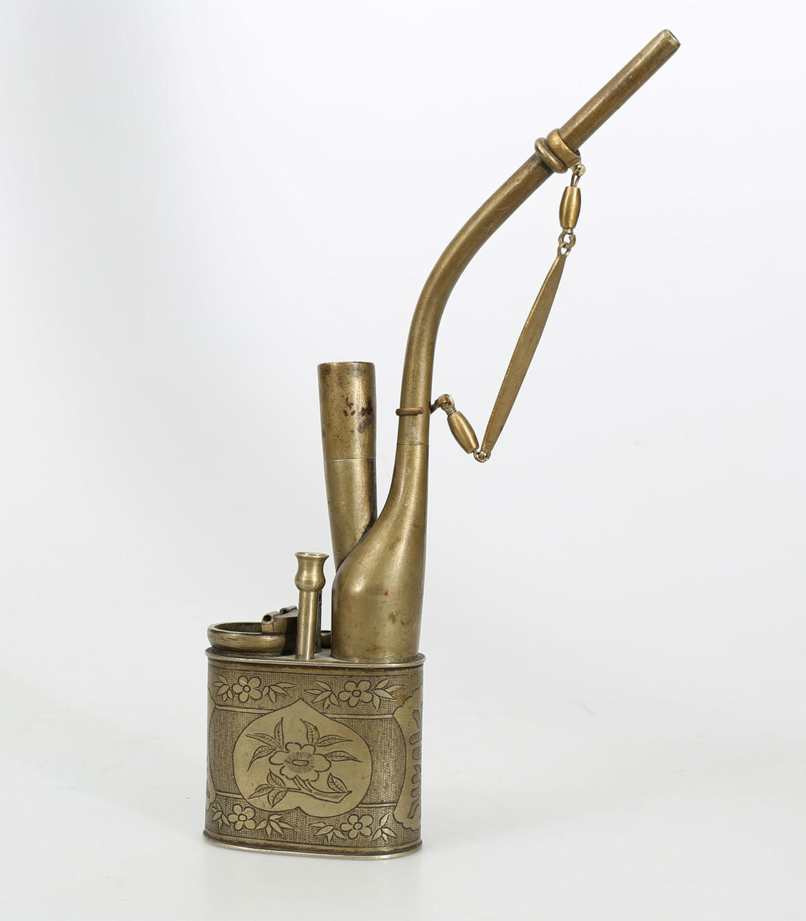 OPIUMPIPA, gulmetall, märkt, 1800-1900-tal.