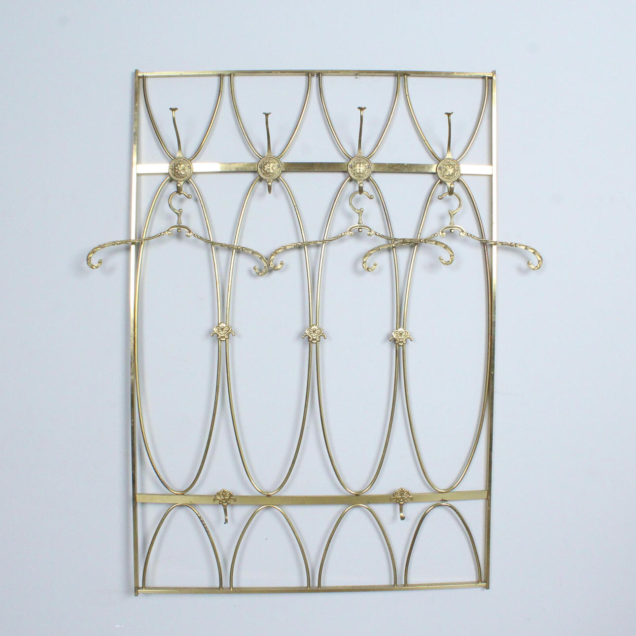 Wardrobe/Hollywood Regency style wall coat rack, brass.