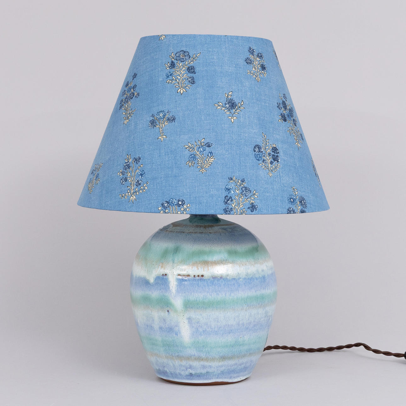 TABLE LAMP glazed earthenware, with renovated screen, France.
