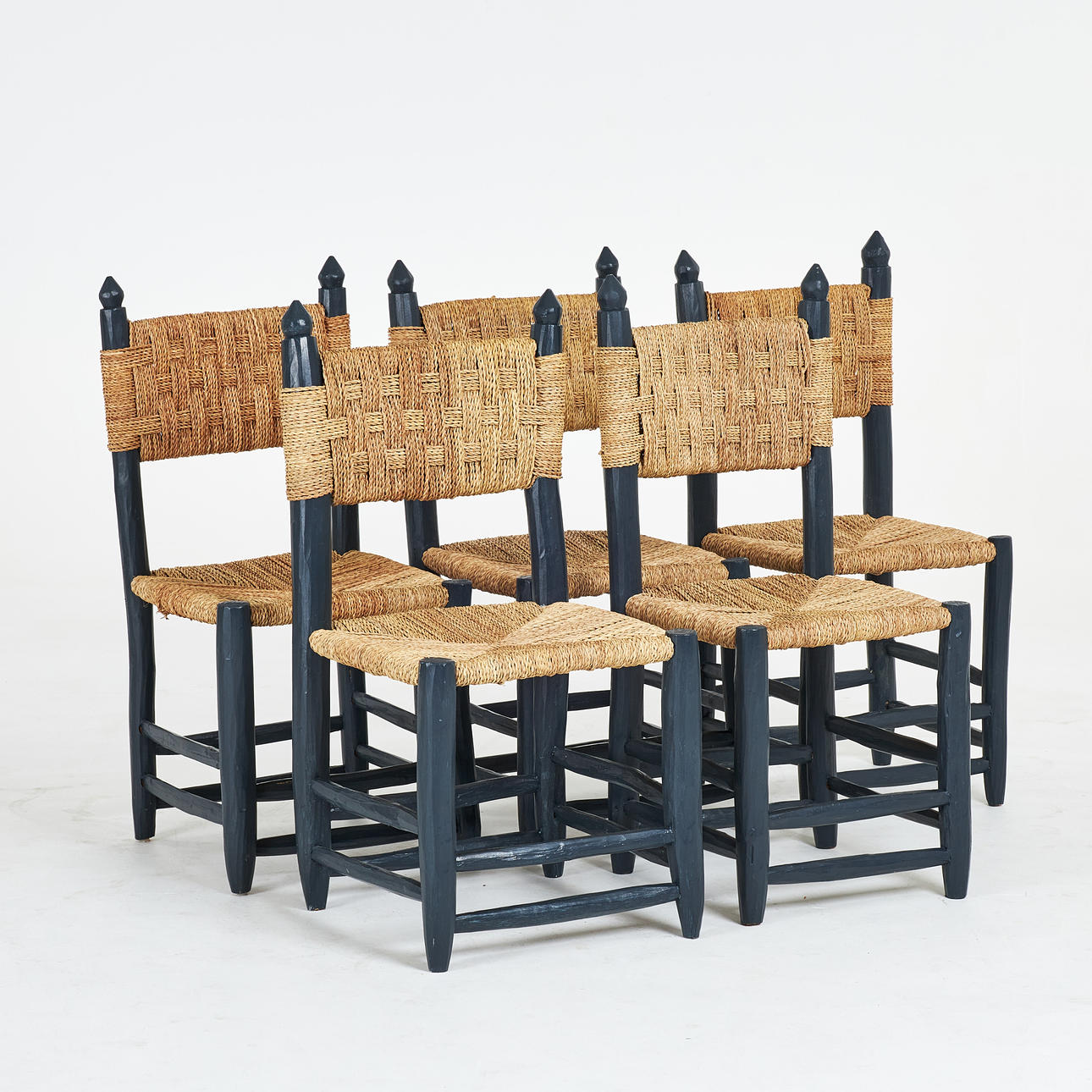 CHAIR. 5 pcs, “Doum”, painted frame, rattan, Moroccan.