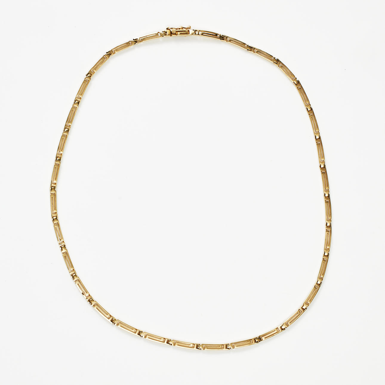 NECKLACE, 14k gold, meander loop, foreign stamps.
