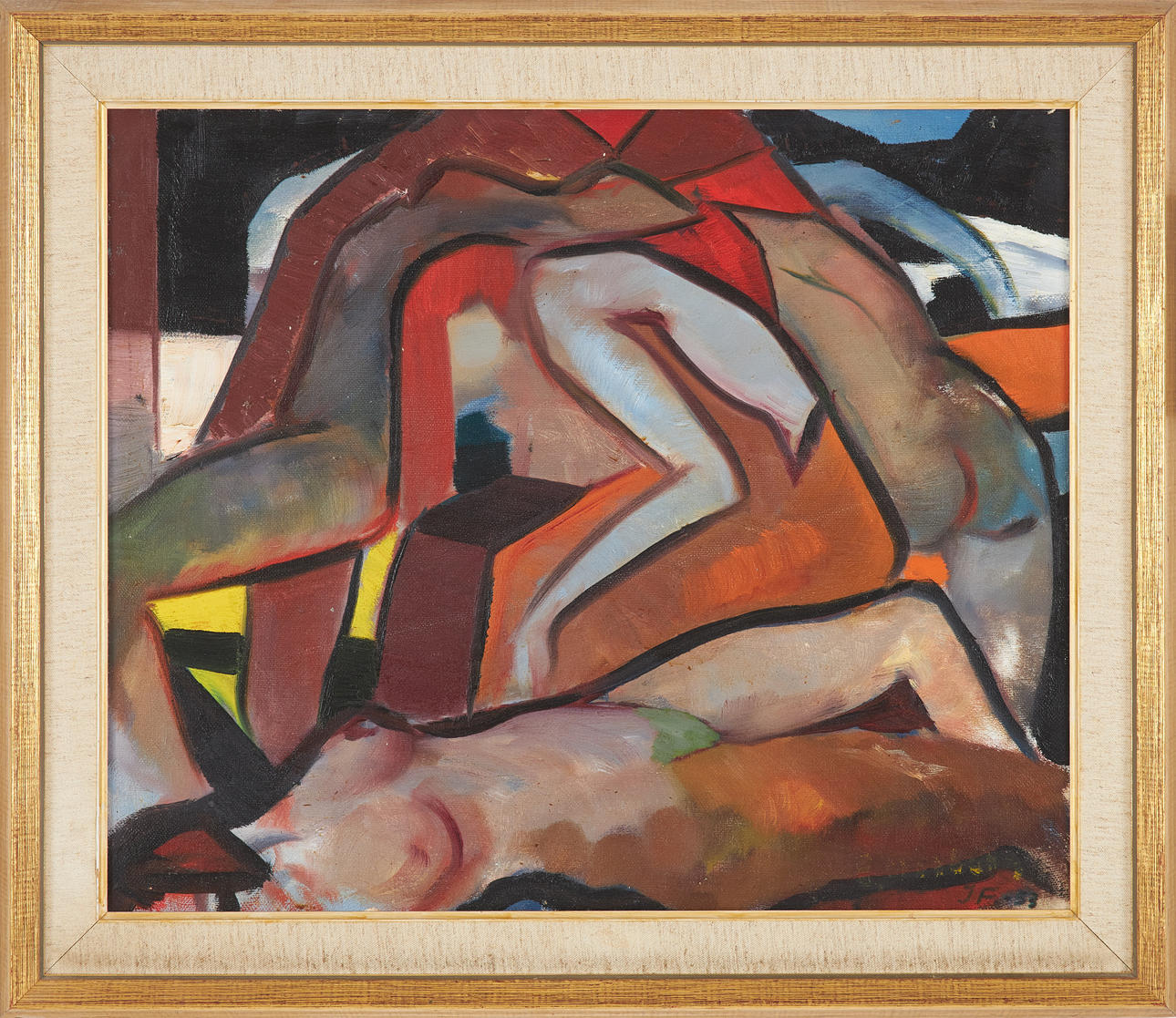 JÖRGEN FOGELQUIST. Figure composition, oil on panel, monogram signed JF and dated -53.