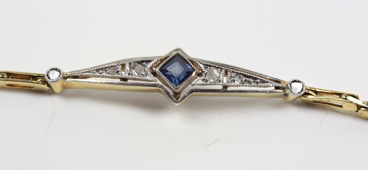ART DEKO ARMBAND, safir, diamanter, gult guld 750.