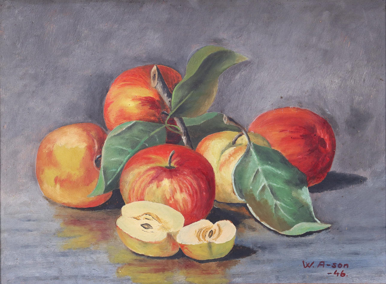 OIDENTIFIERAD KONSTNÄR. Öl auf Holz, Apfelstilleben.