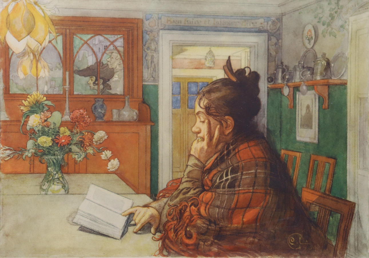 CARL LARSSON. EFTER. offsettryk, „Karin læser“.