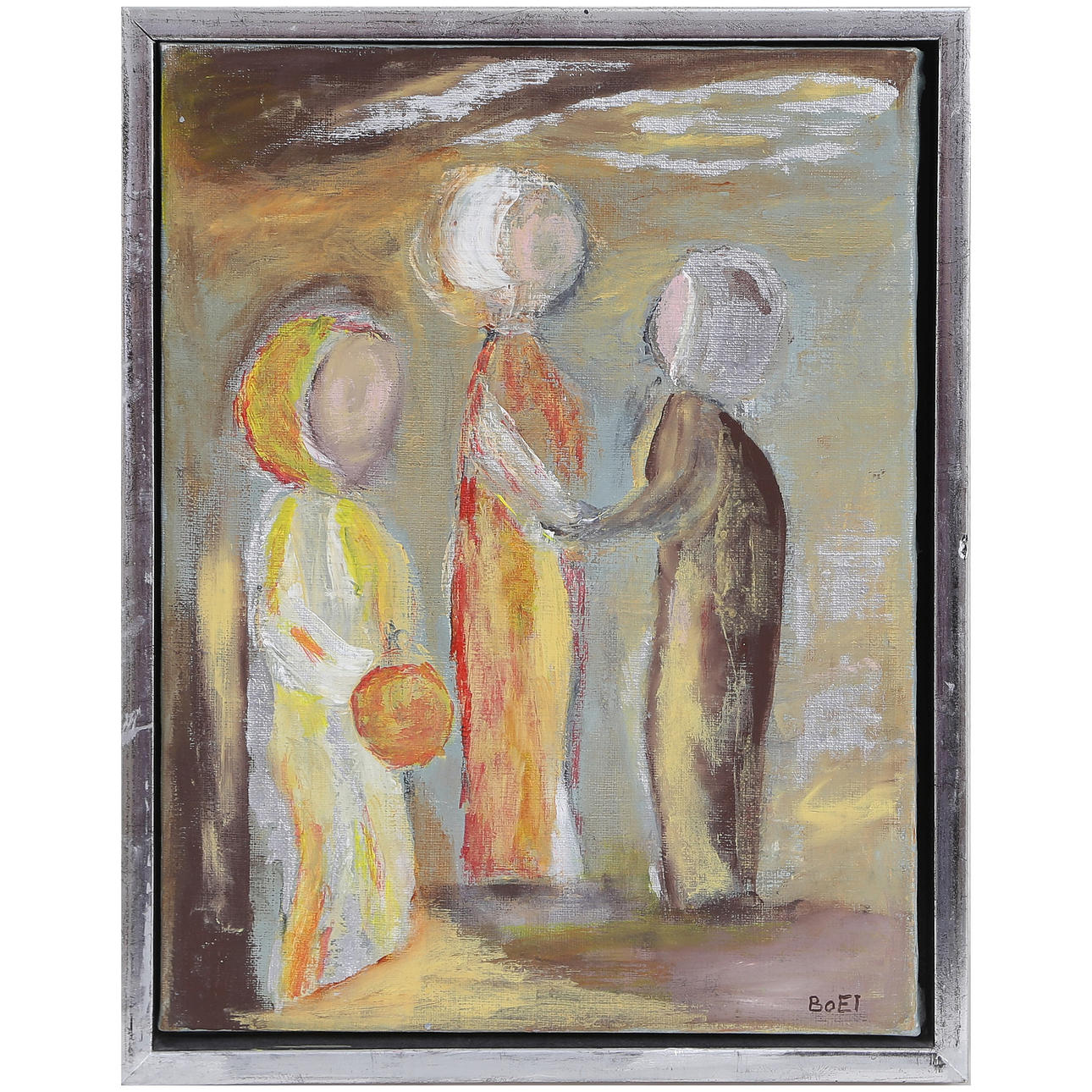 BARBRO ELLINGE (B: 1933, KALMAR). “BY NO MEANS, REASONABLY, DIFFERENT” ACRYLIC ON CANVAS, SIGNED.