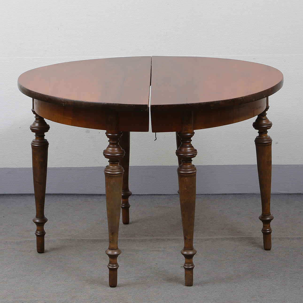 HALF-MOON TABLE, WALNUT, 19TH CENTURY.