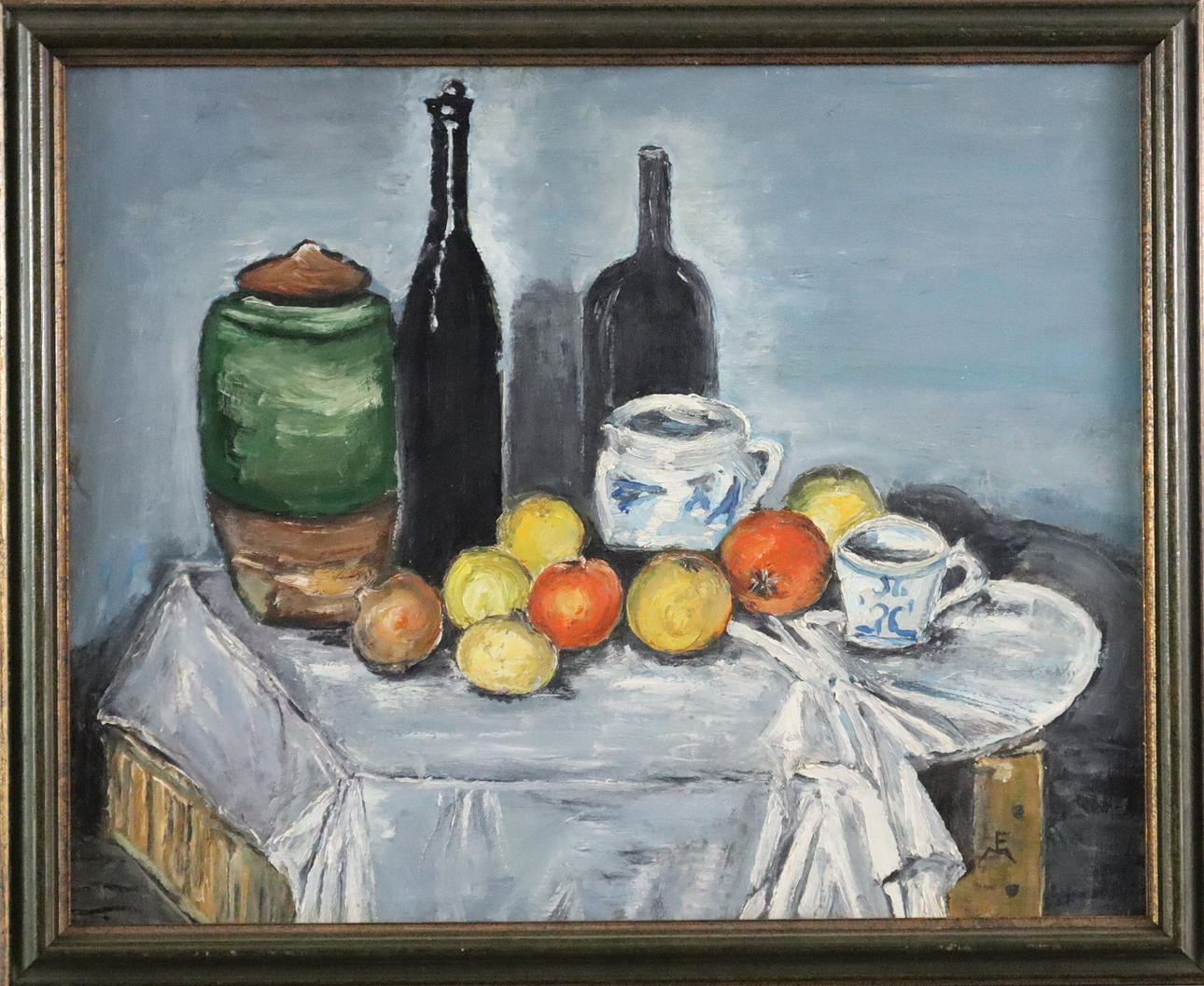 - PAUL CÉZANNE. RÉPLICA. Bodegón (frutas y platos), óleo sobre plato.