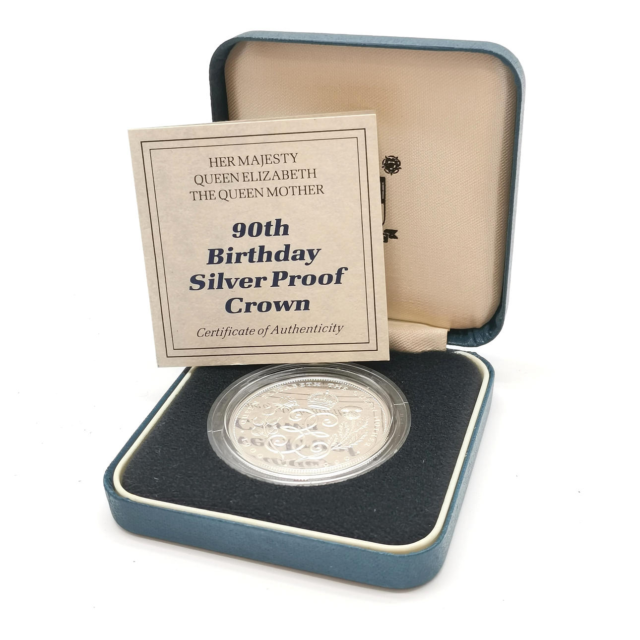 *1990 UK 90TH BIRTHDAY £5 SILVER PROOF COIN.