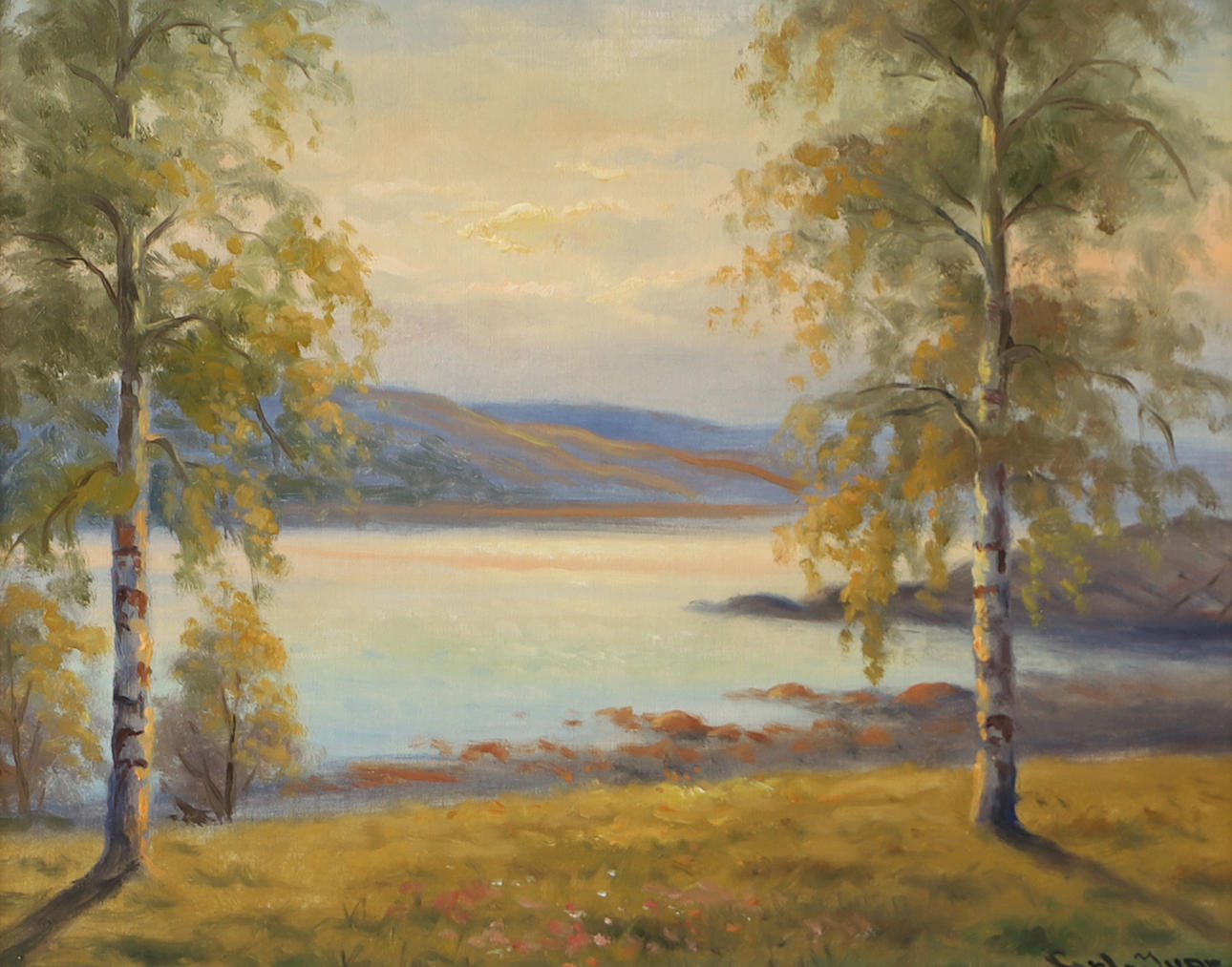 CARL IVAR ÖFVERBÄCK. Forest plot with lake, oil on panel, signed Carl Ivar.